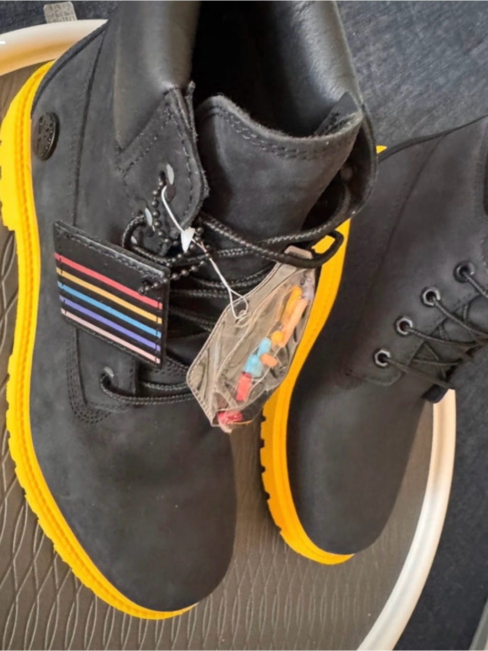 Men's Black Boots with Yellow Outsole - size Men 8.5/Women 10. Unisex